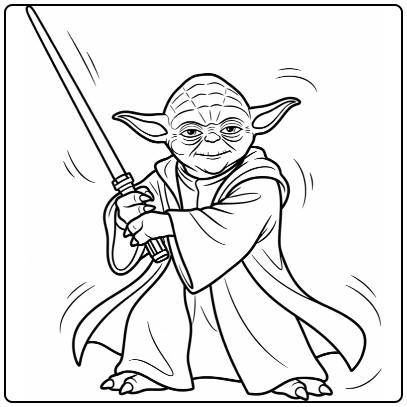 Yoda Powerful Lightsaber Training coloring page