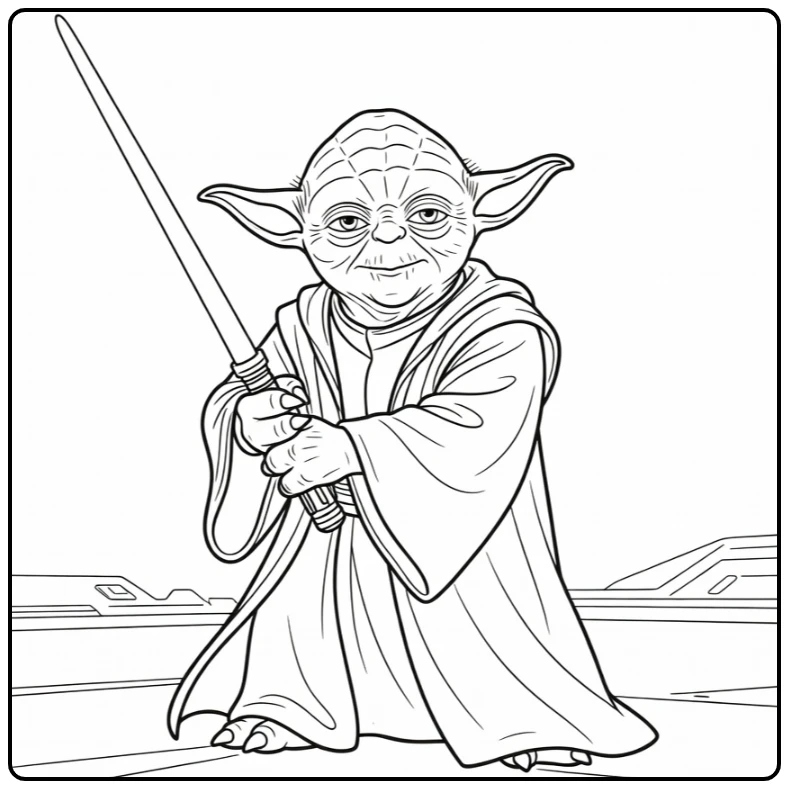 Yoda Lightsaber Pointed Ears and Robe coloring page