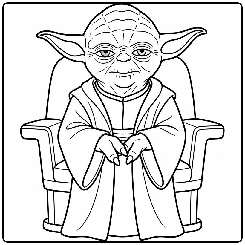 Serious Yoda with Jedi Chair coloring page