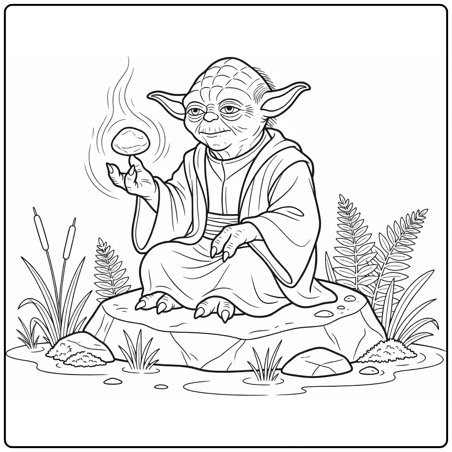 Yoda Raising Object with the Force coloring page