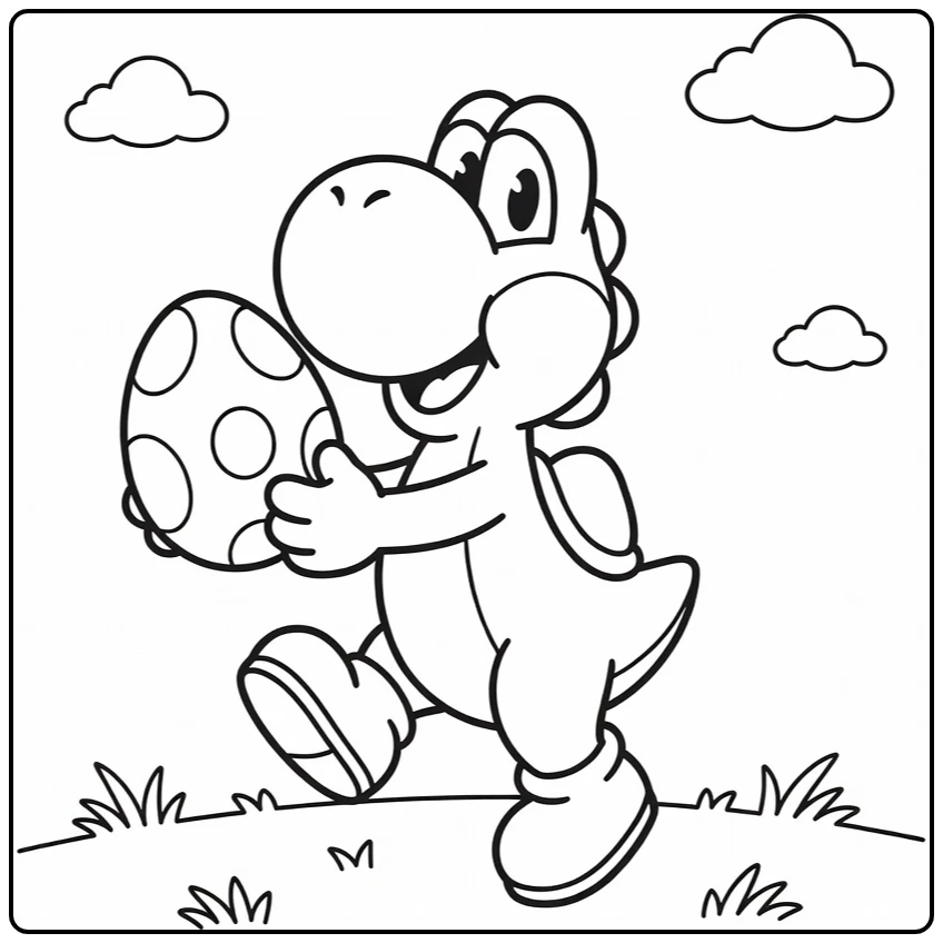 Yoshi Playful Pose and Egg coloring page