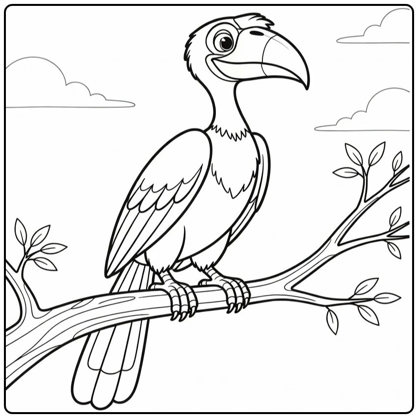 Zazu Alert Bird on Branch and Simple Sky coloring page