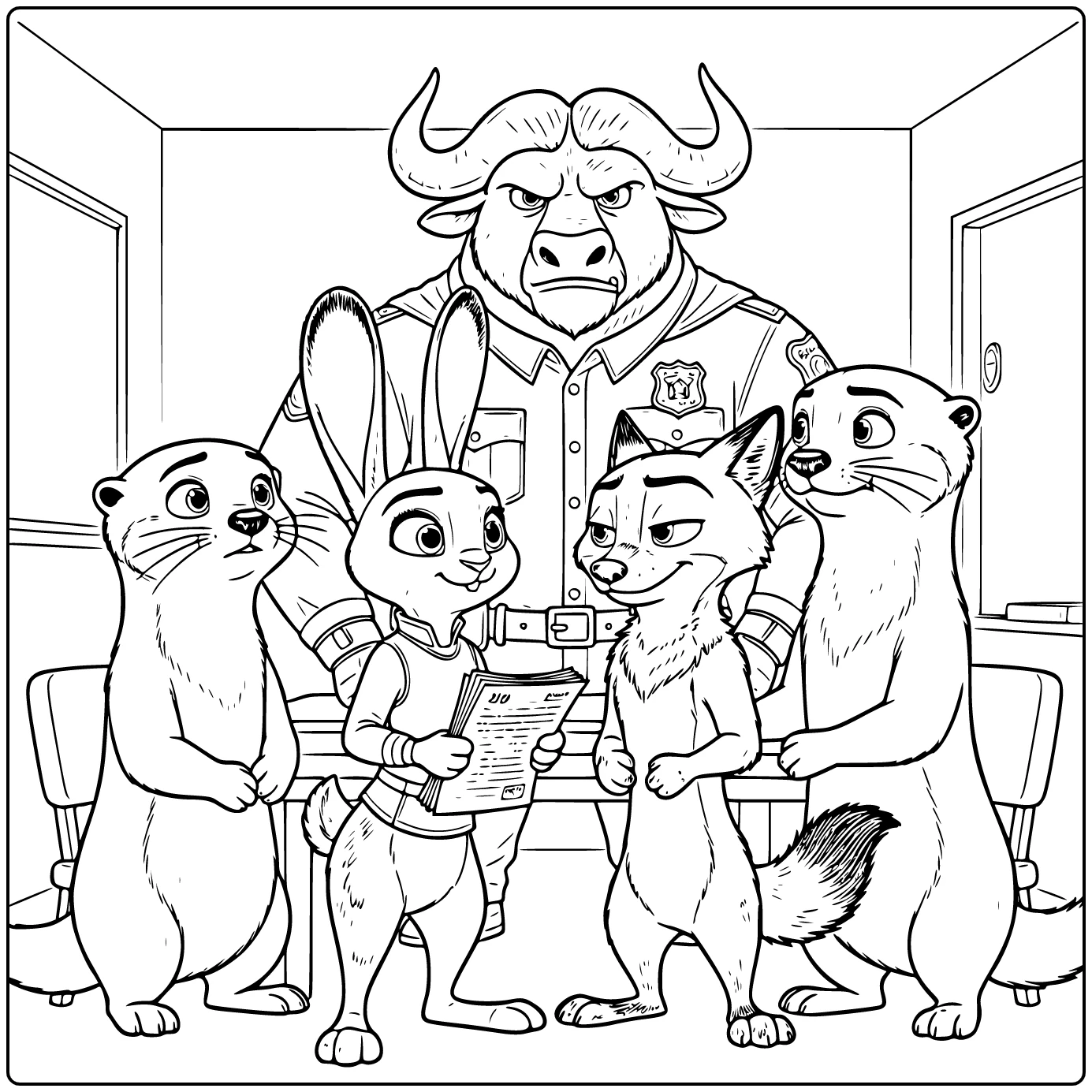 Zootopia Judy Hopps Nick Wilde and Bogo coloring page