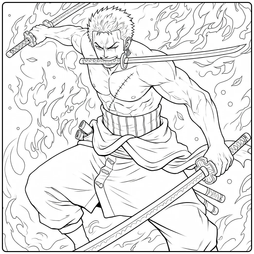 Zoro King of Hell One Piece in Action coloring page