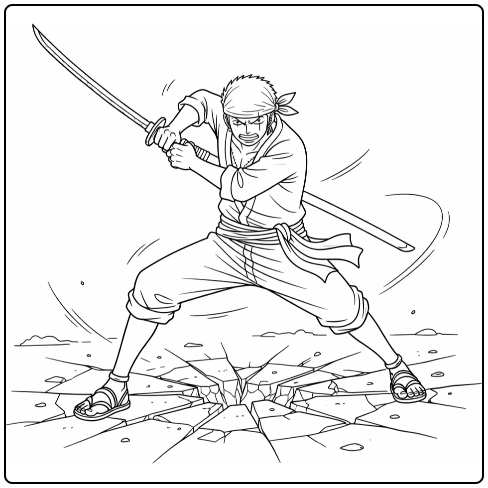 Zoro Dynamic Attack and Cracked Ground coloring page