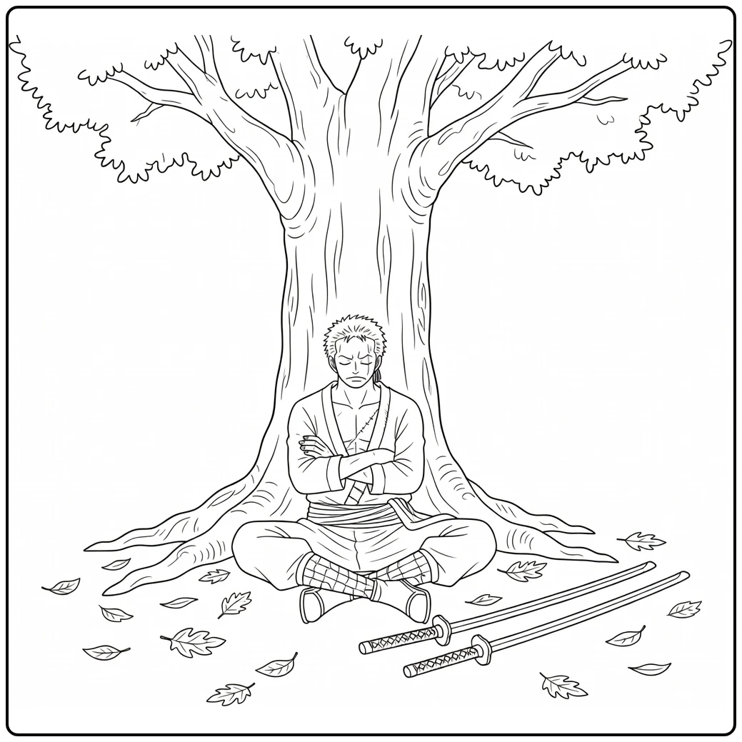 Resting Zoro After Training with Tree coloring page