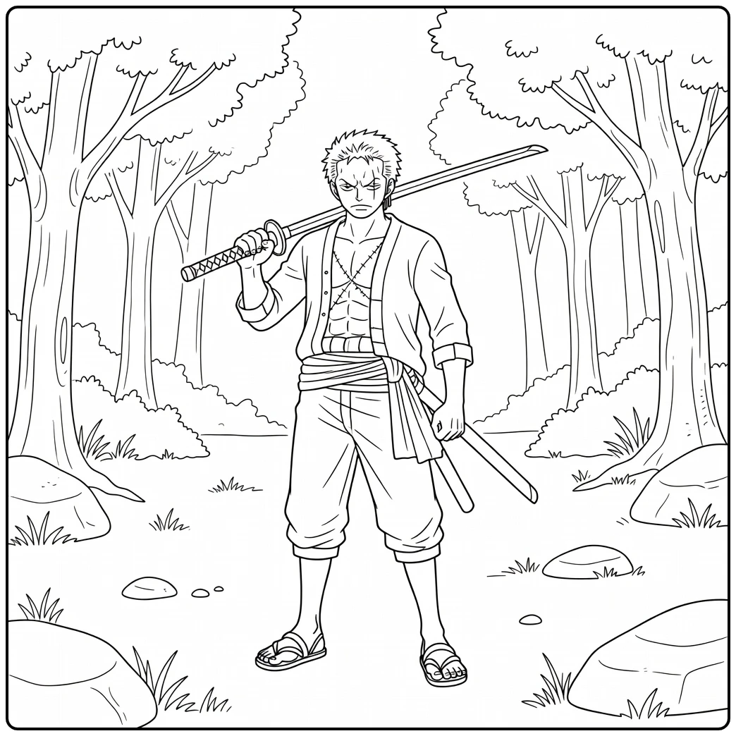 Serious Zoro Forest Meadow Sword coloring page