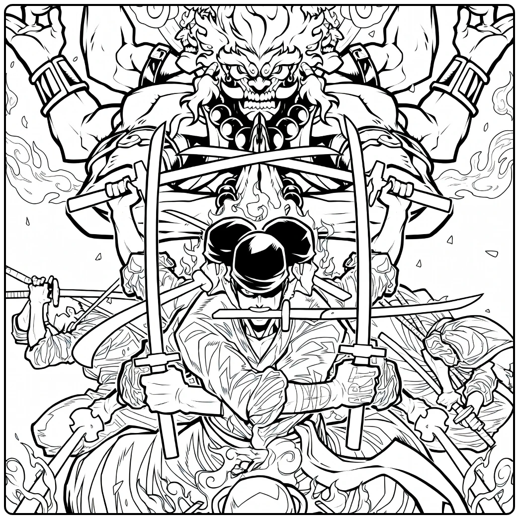 Zoro Kyutoryu Asura One Piece Demonic Form coloring page