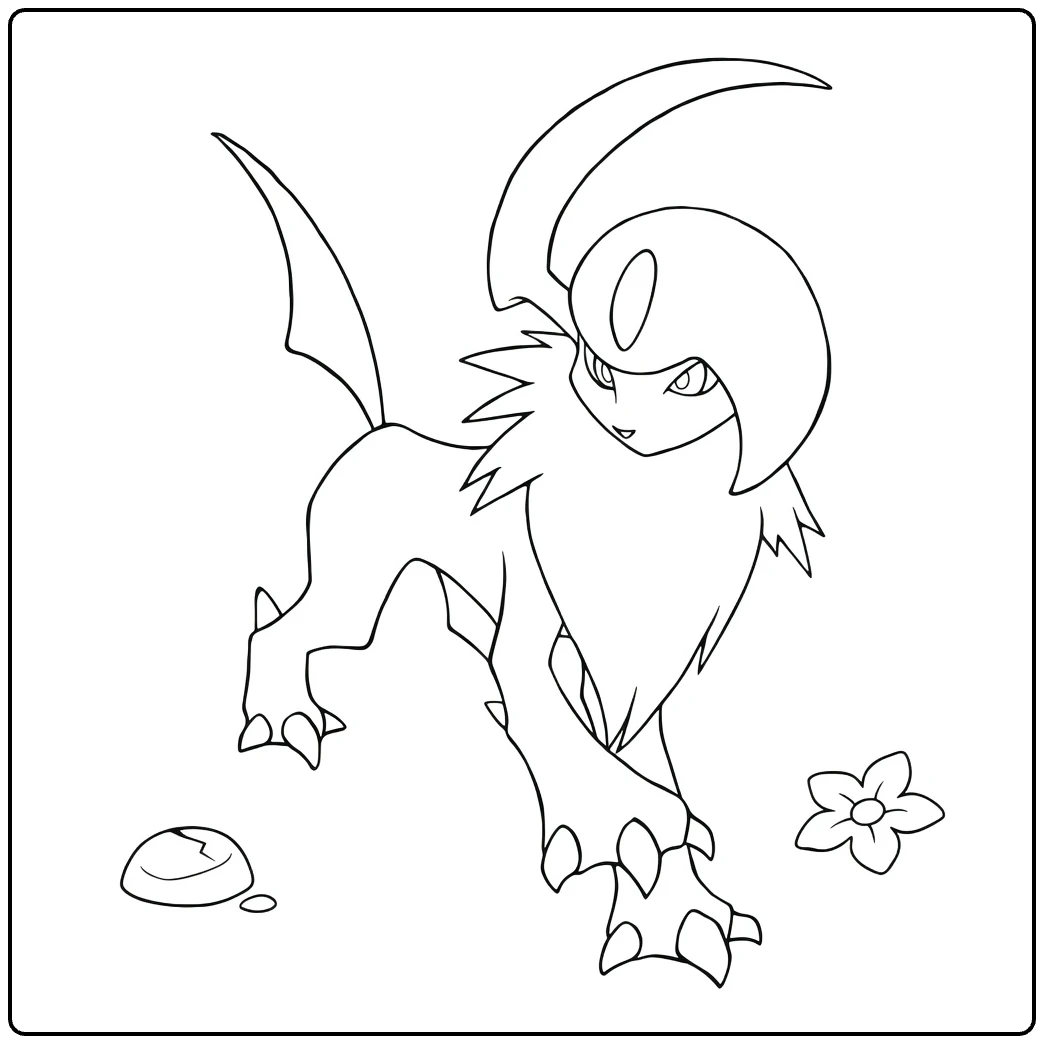 Absol Flower and Broken Ei coloring page