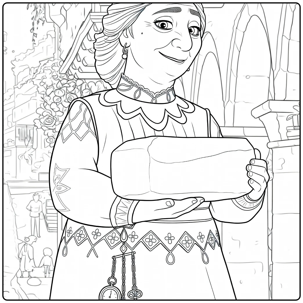 Abuela Alma Encanto Grandmother Bread Holding coloring page
