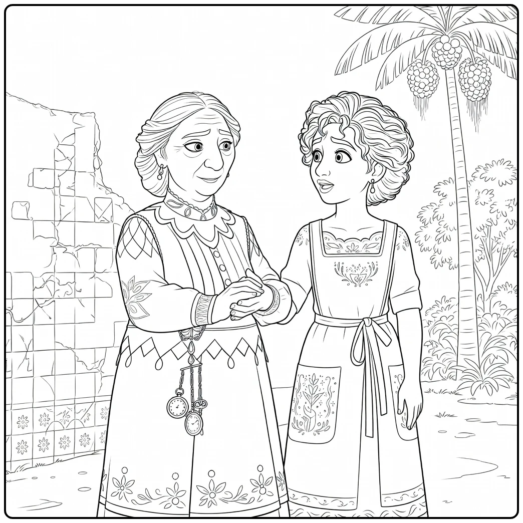 Abuela Alma Mirabel with Palm Trees coloring page