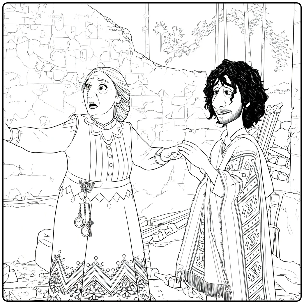 Abuela Alma Surprised Grandmother and Bruno coloring page