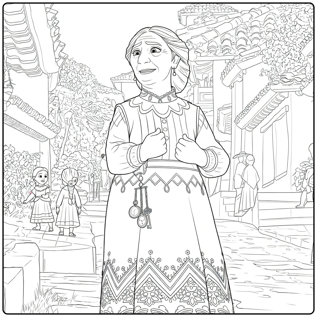 Abuela Alma Encanto Grandmother on Street coloring page