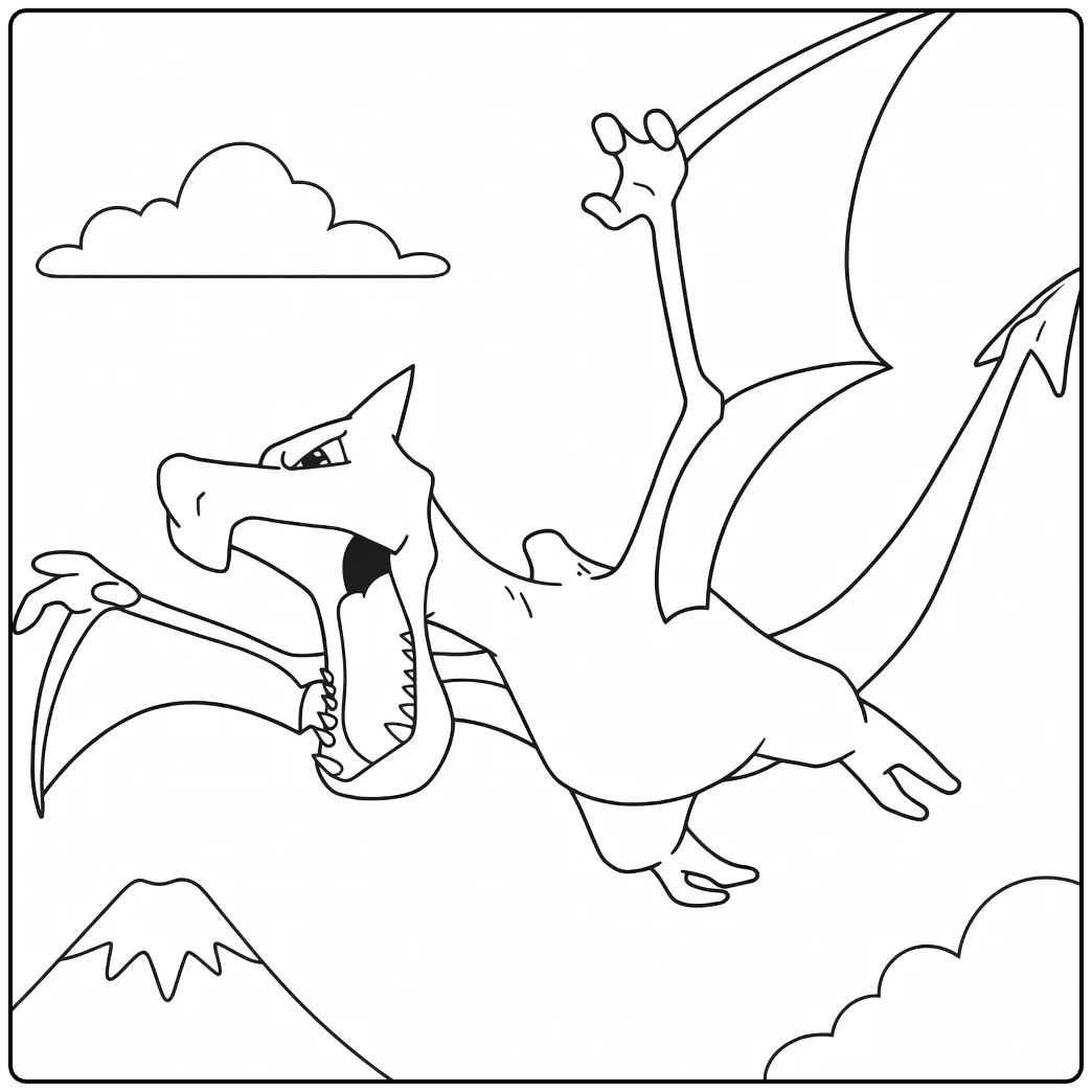 Aerodactyl Roaring in the Sky coloring page