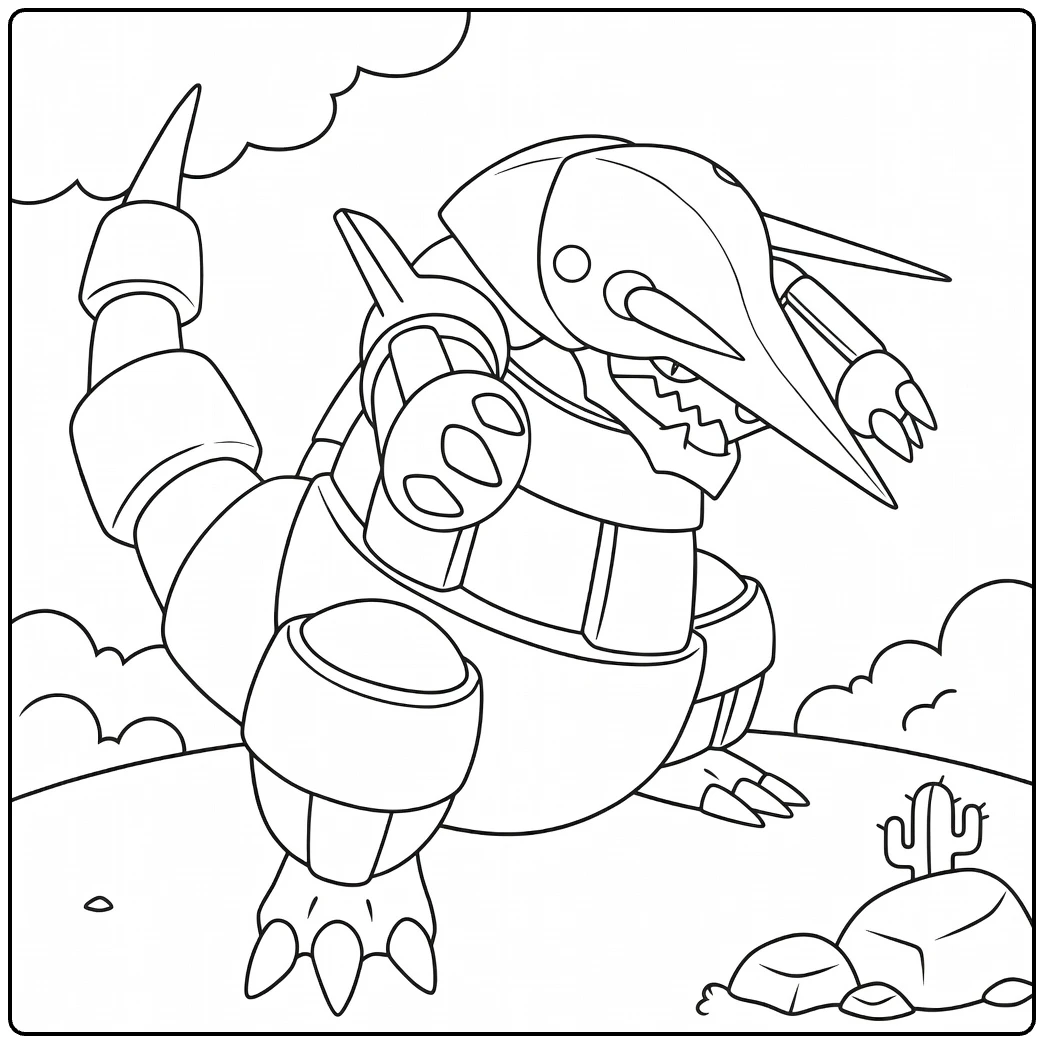 Aggron Armored Dragon in Droge Desert coloring page