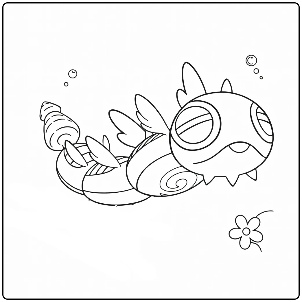 aipom coloring page under water with fins and big eyes