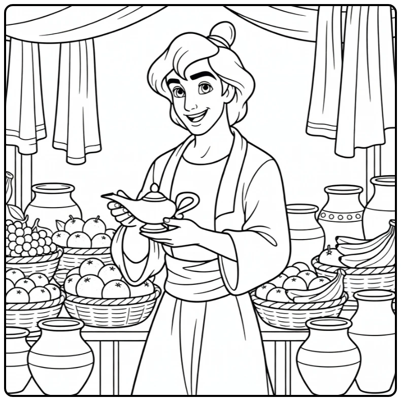 Aladdin Market Stall with Fruit Baskets Small Lamp coloring page