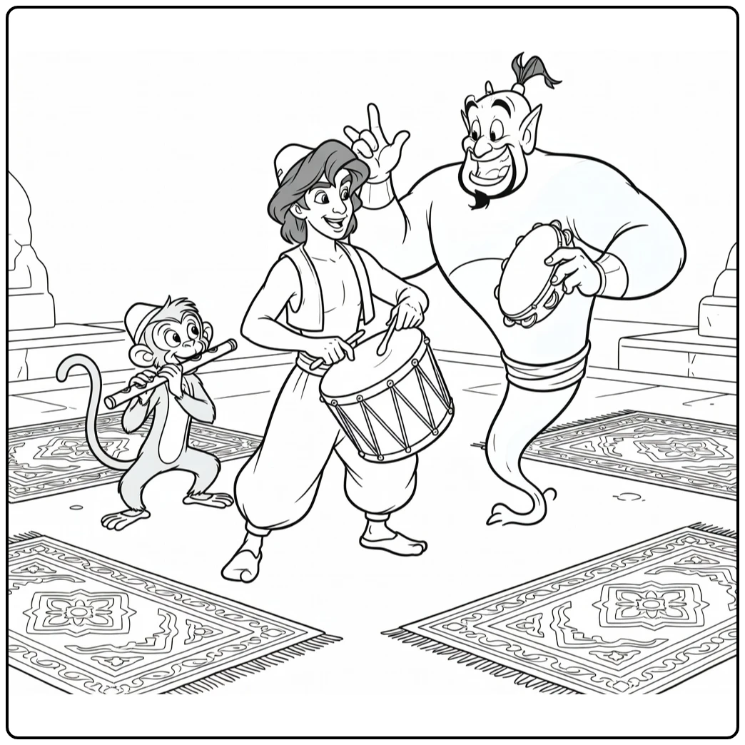 Aladdin Drum Flute and Tambourine coloring page