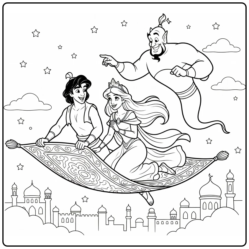 Aladdin Princess Genie and Star Clouds coloring page