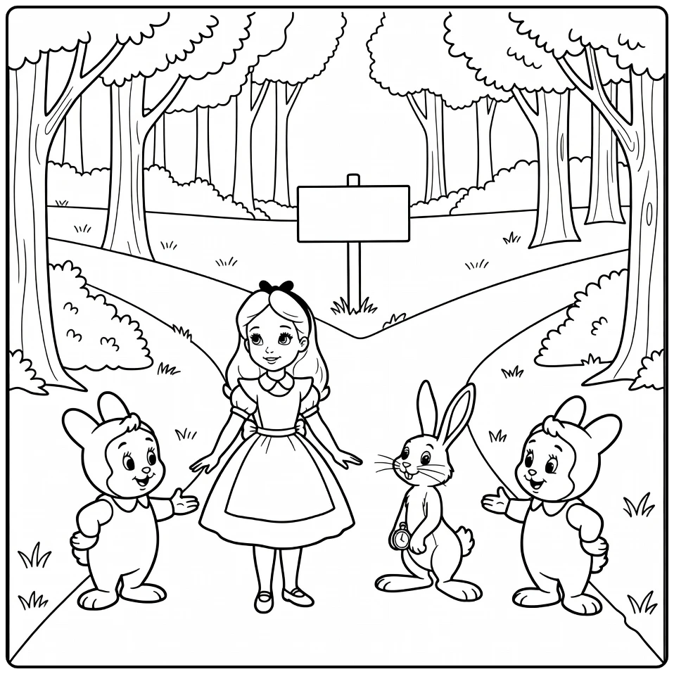 alice in wonderland ontmoeting with bospadsplitsing coloring page