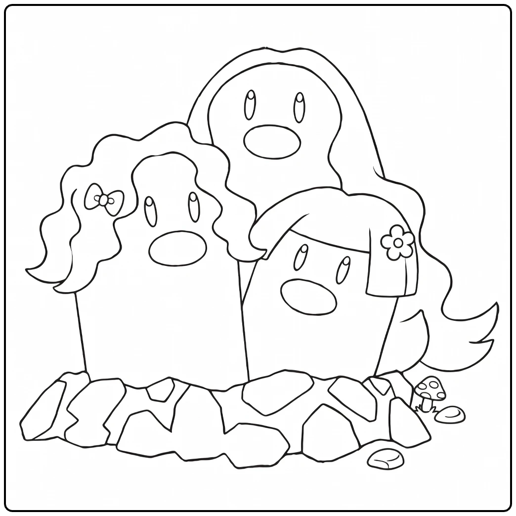 Alolan Dugtrio Flowers and Bows coloring page