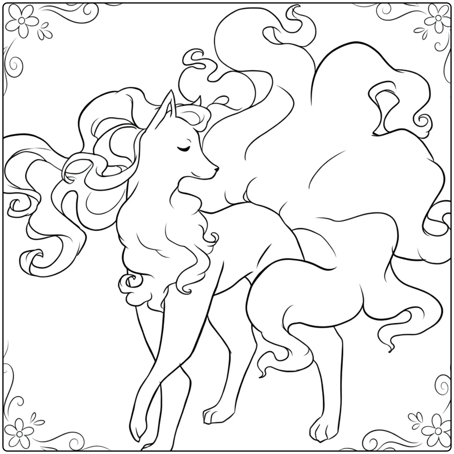 Alolan Ninetales Flowers and Swirls coloring page