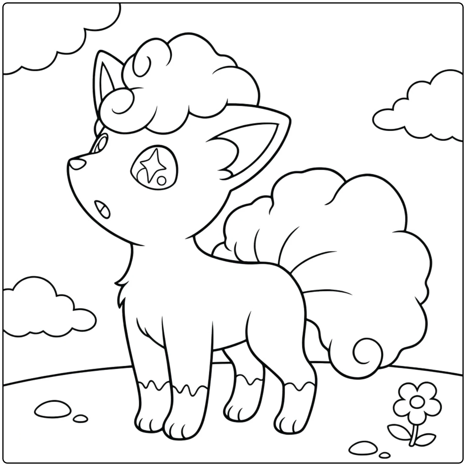 Alolan Vulpix in Fun Pose with Flower coloring page