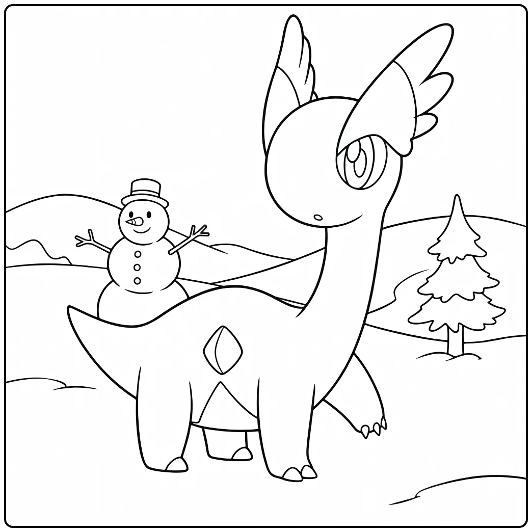 Amaura Snowman and Snowy Hills coloring page
