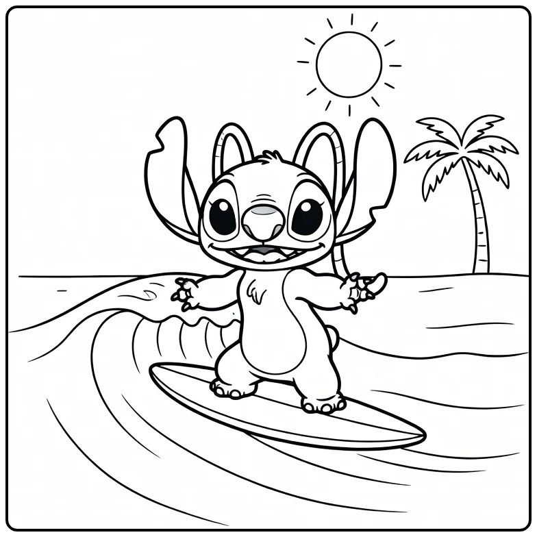 angel Stitch Stitch Surft in the Zon coloring page