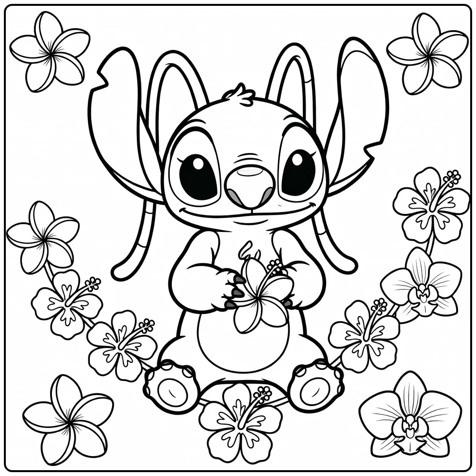 angel Stitch Stitch with Flowers coloring page