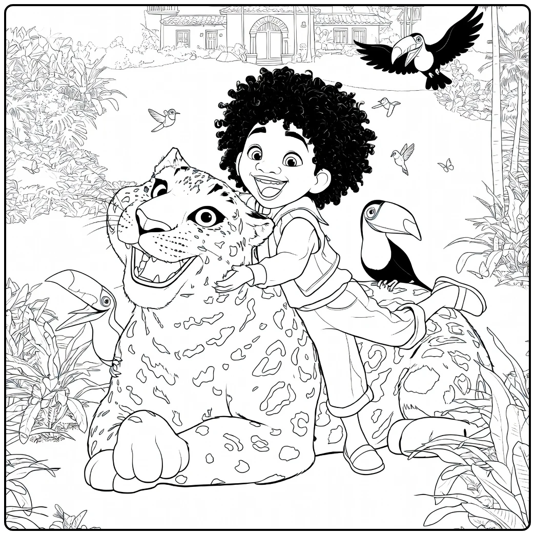 Antonio Madrigal Encanto Boy on Jaguar coloring page