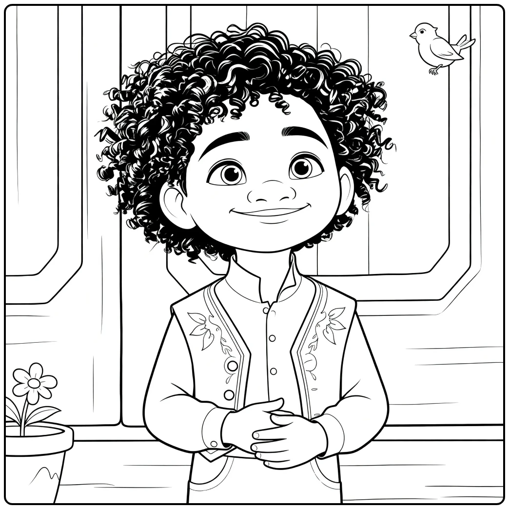 Antonio Madrigal Boy in Vest with Plant coloring page