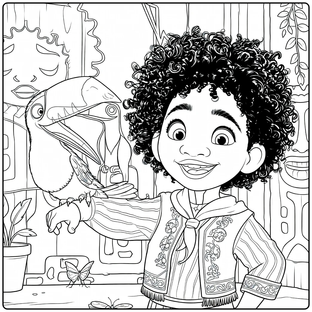 Antonio Madrigal Boy with Toucan coloring page