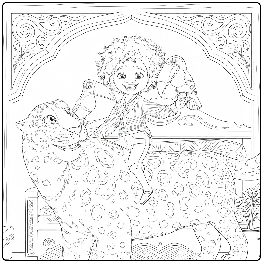 Antonio Madrigal Riding on Jaguar coloring page