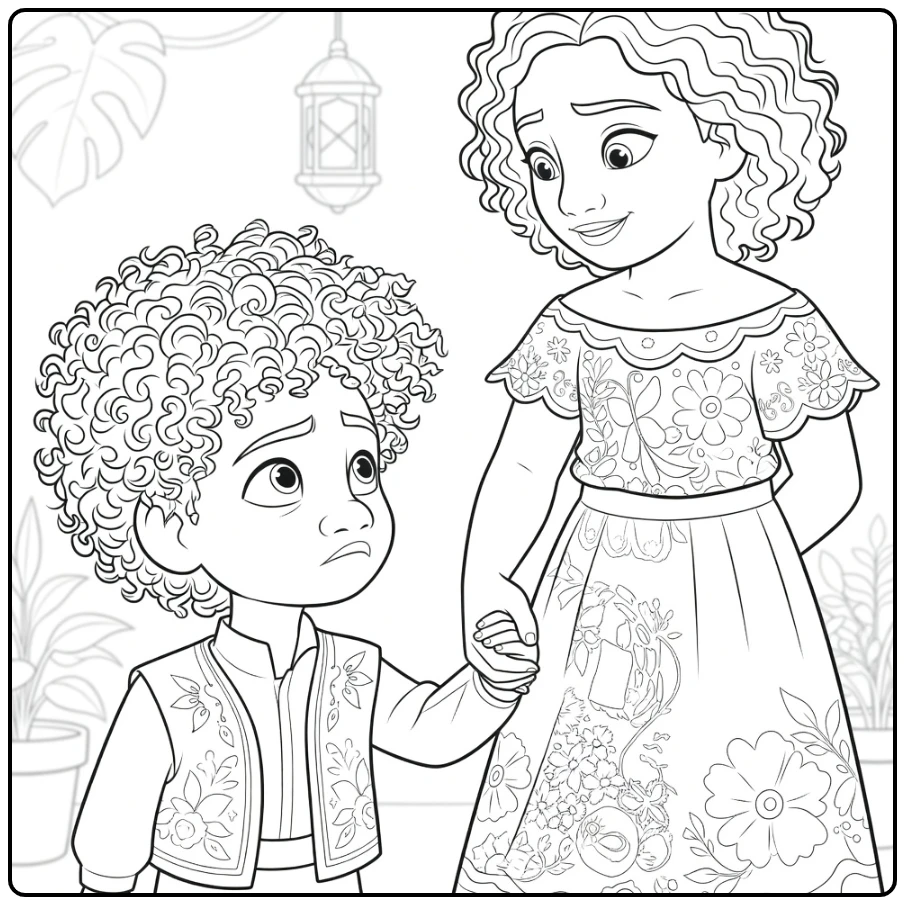 Antonio Madrigal from Encanto with Sister coloring page