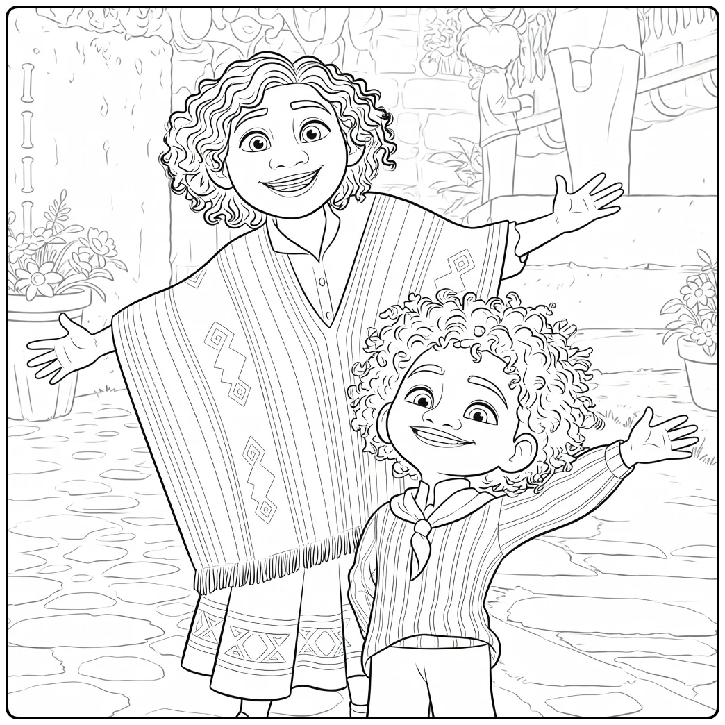 Madrigal Cheerful Antonio and Mama Julieta coloring page