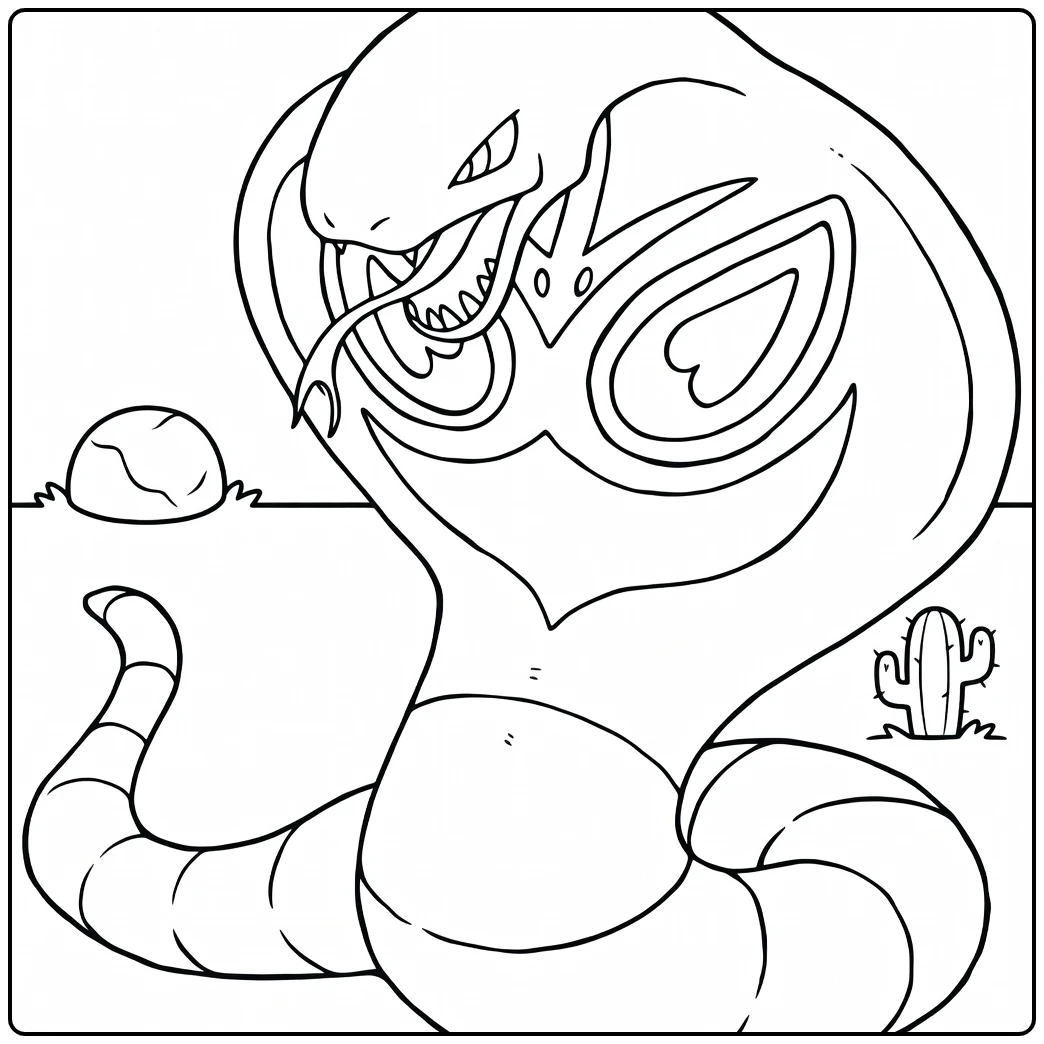 Arbok in Desert with Rock and Grass coloring page