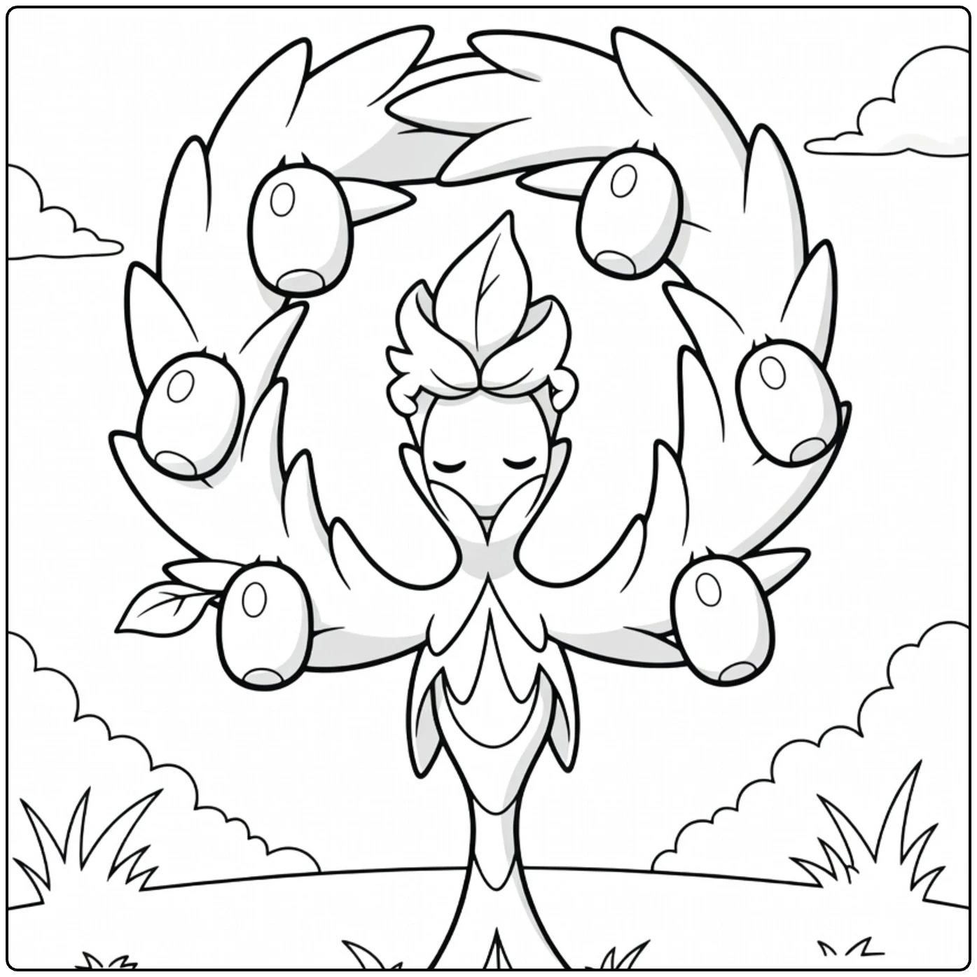 arboliva coloring page in vredige pose with bladeren