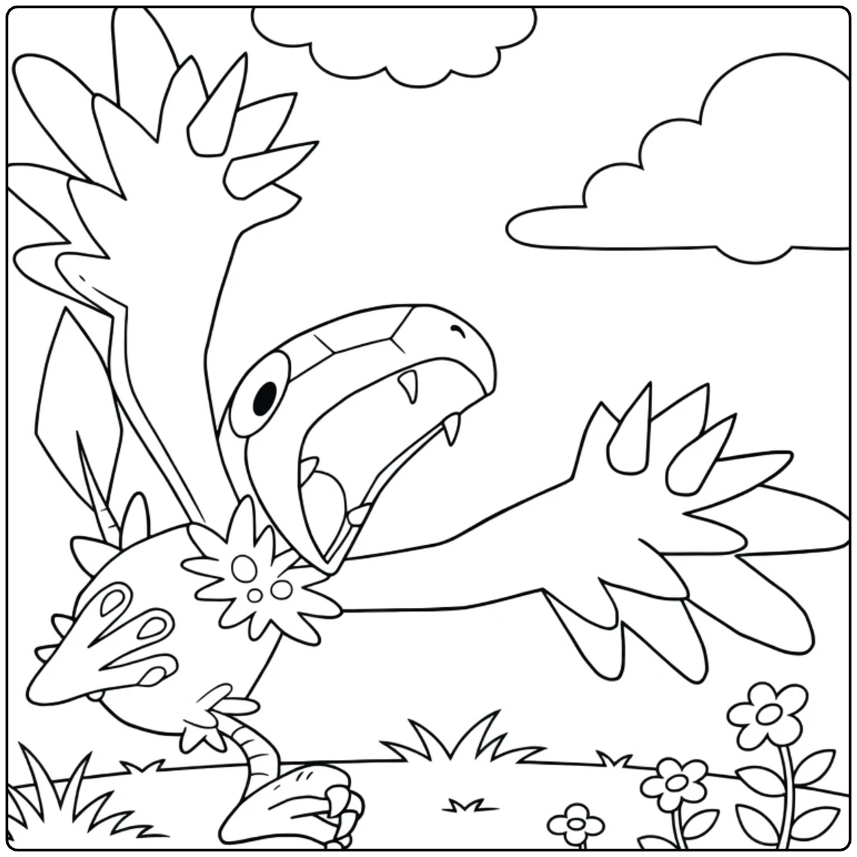Archen Flowers Grass and Clouds coloring page