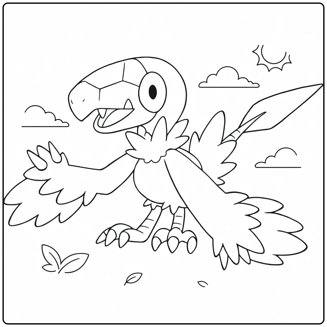 Archen Pokemon Bird in Flying Pose coloring page