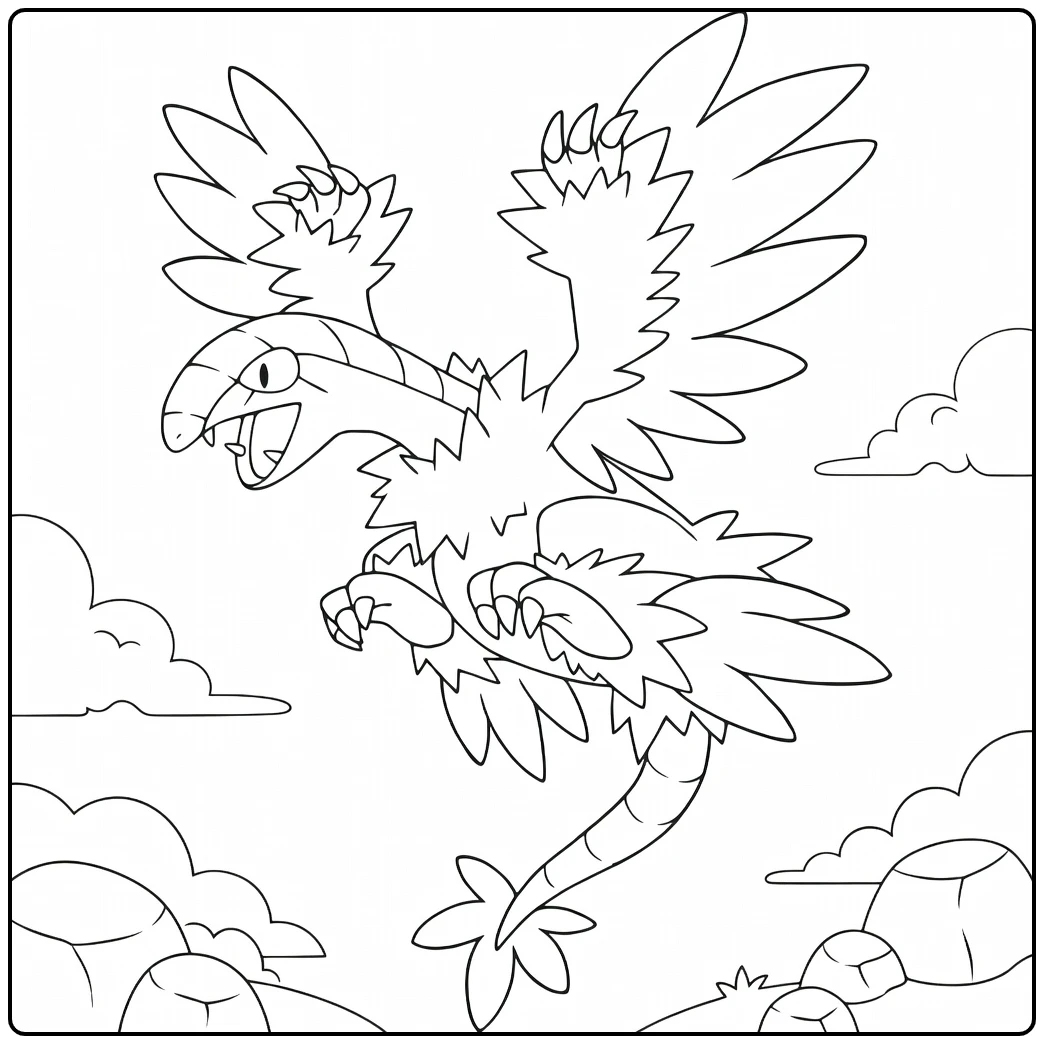 Archeops in the Clouds with Rocks coloring page