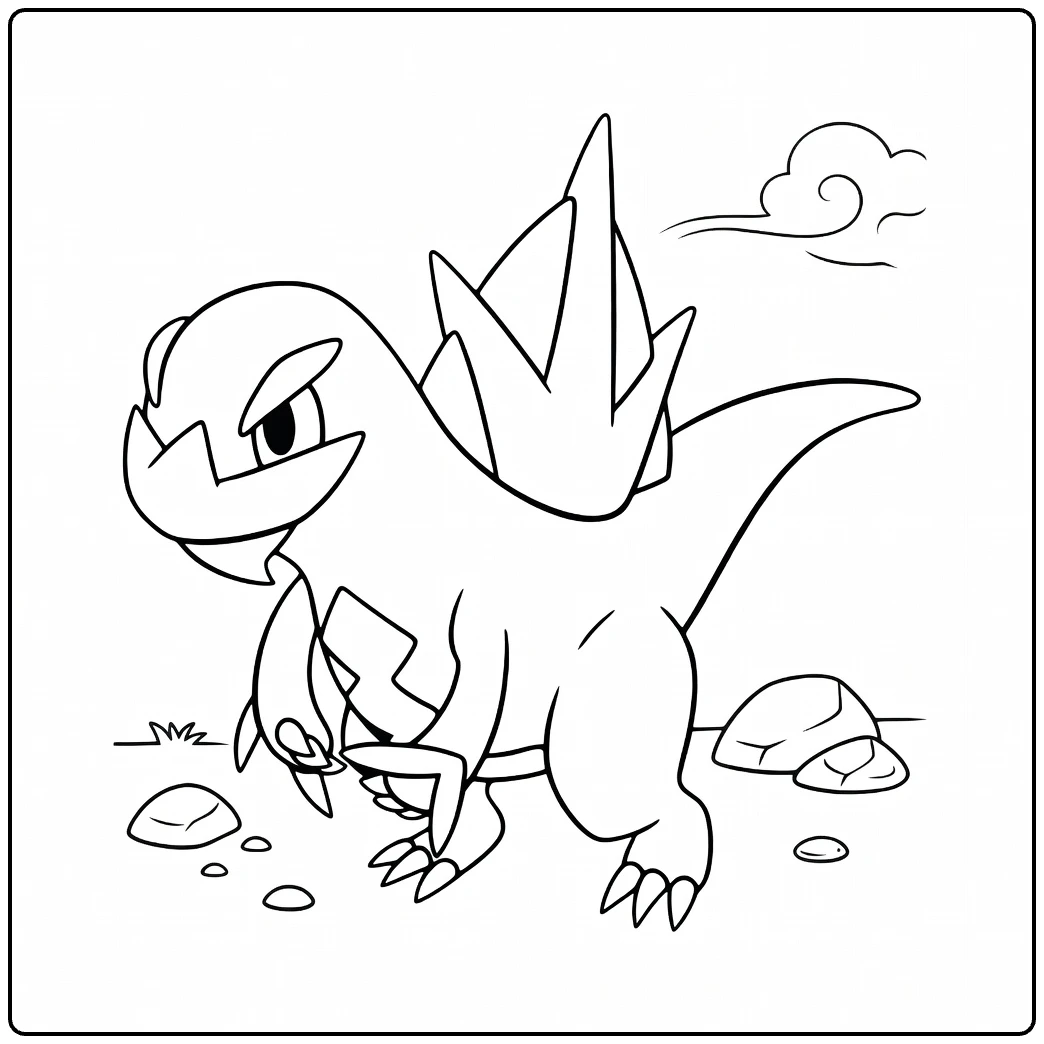 arctibax coloring page in action on rocks with wind