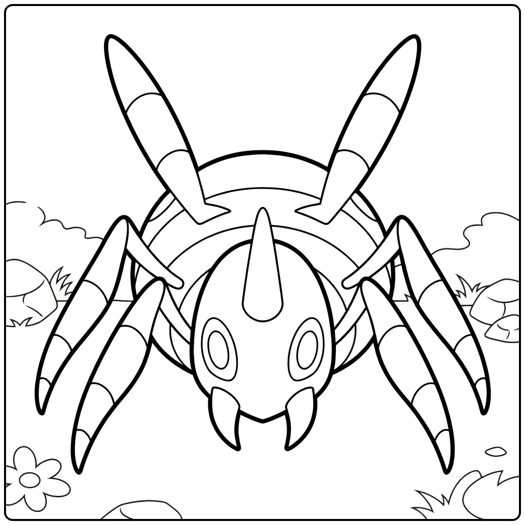 Ariados Tough Pokemon Spider in Grass Field coloring page