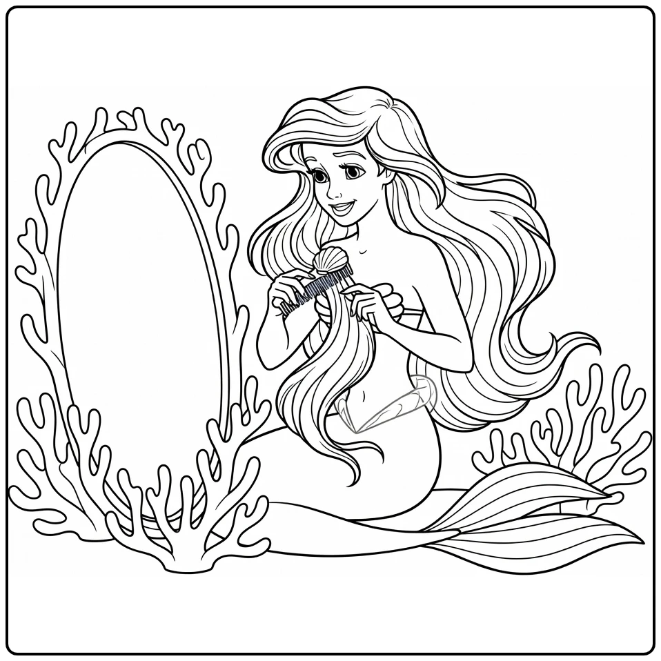 Ariel Brushing Her Underwater with Shell Comb coloring page