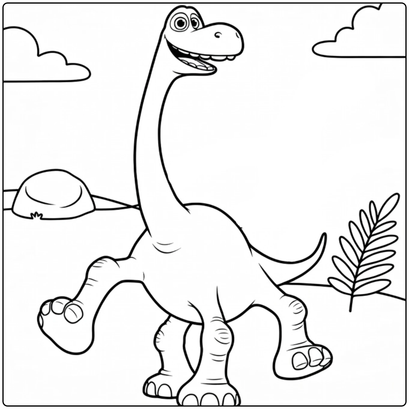 Arlo coloring page with a smiling dinosaur