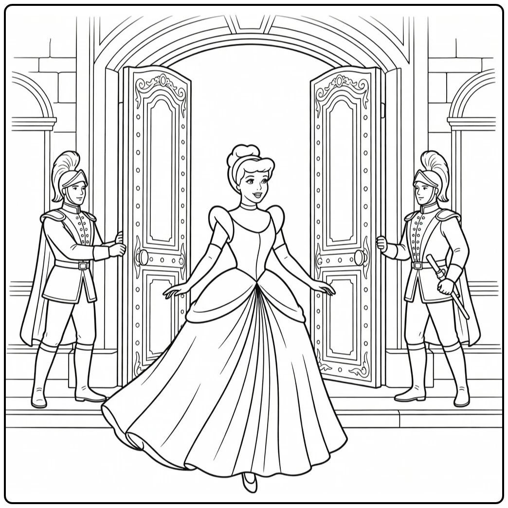 assepoester coloring page aankomst with het paleis