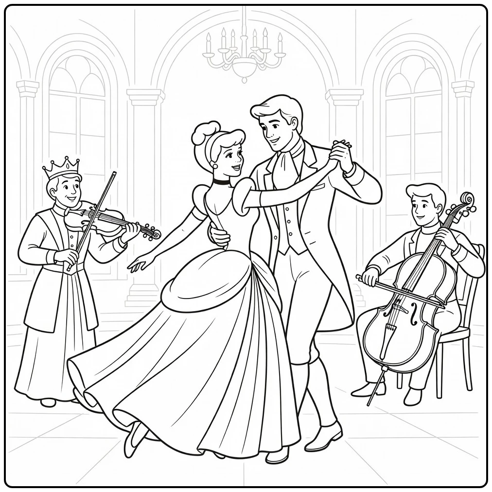 assepoester coloring page balzaal dans with prins
