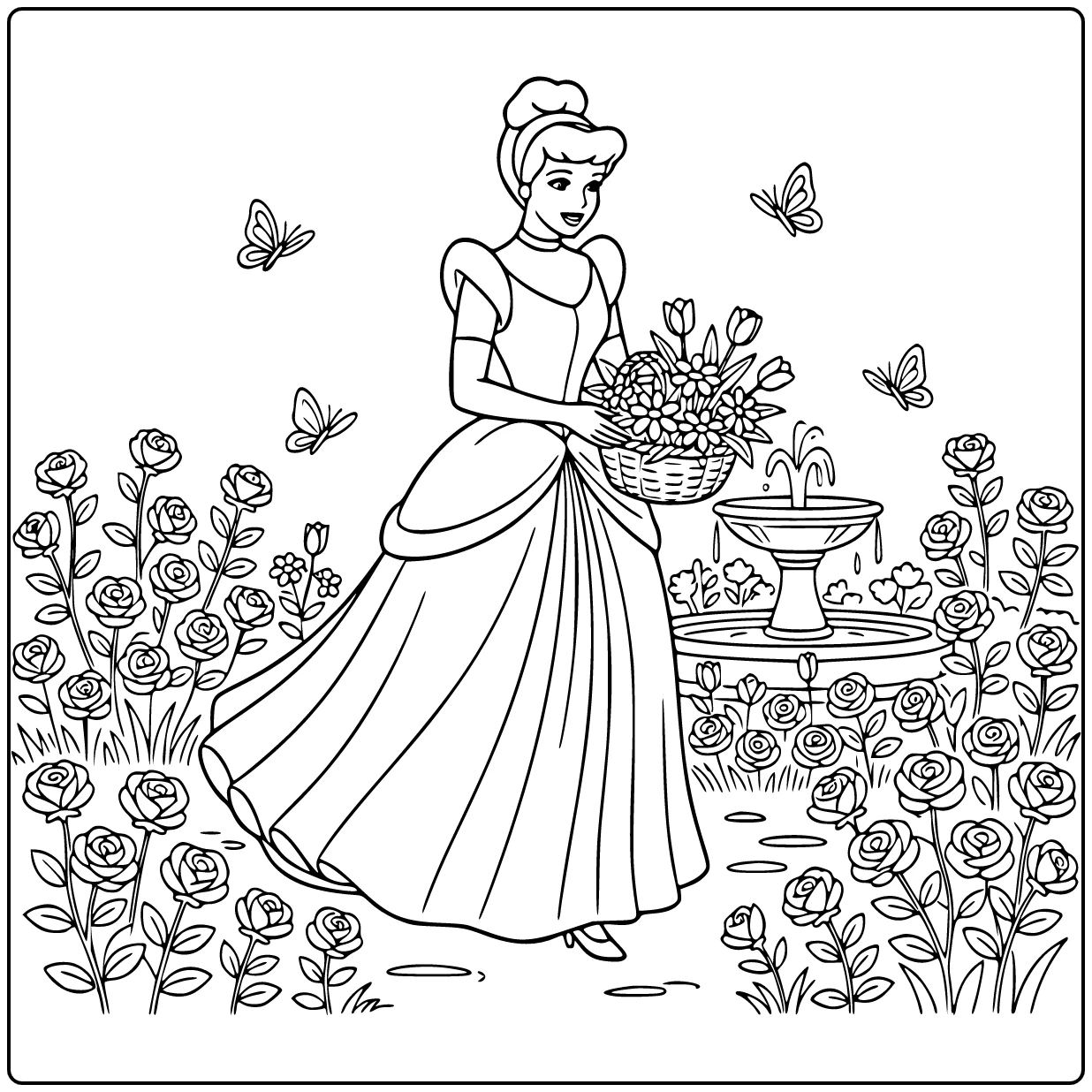 assepoester coloring page in kasteeltuin with mandje