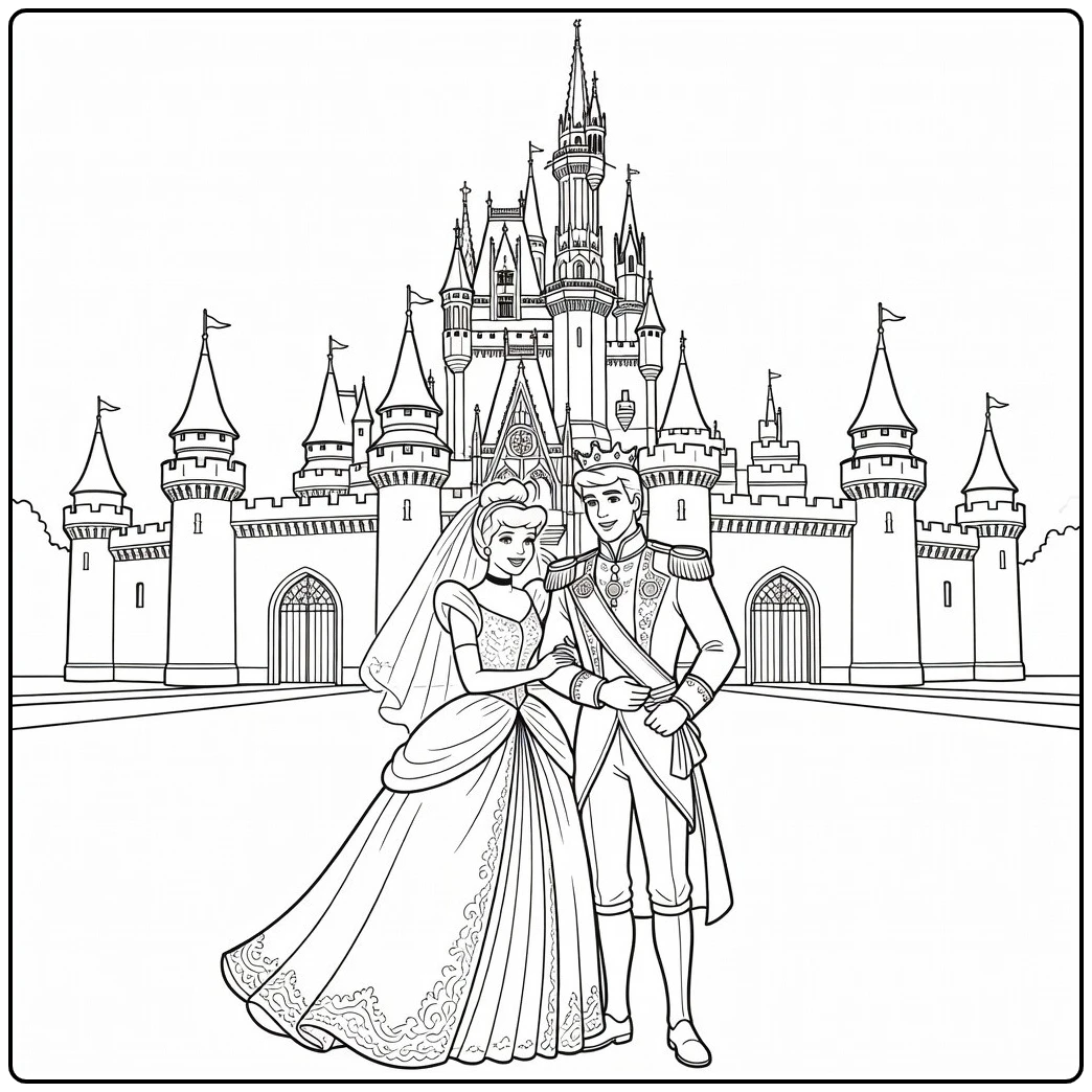 assepoester coloring page with prins blij staand samen