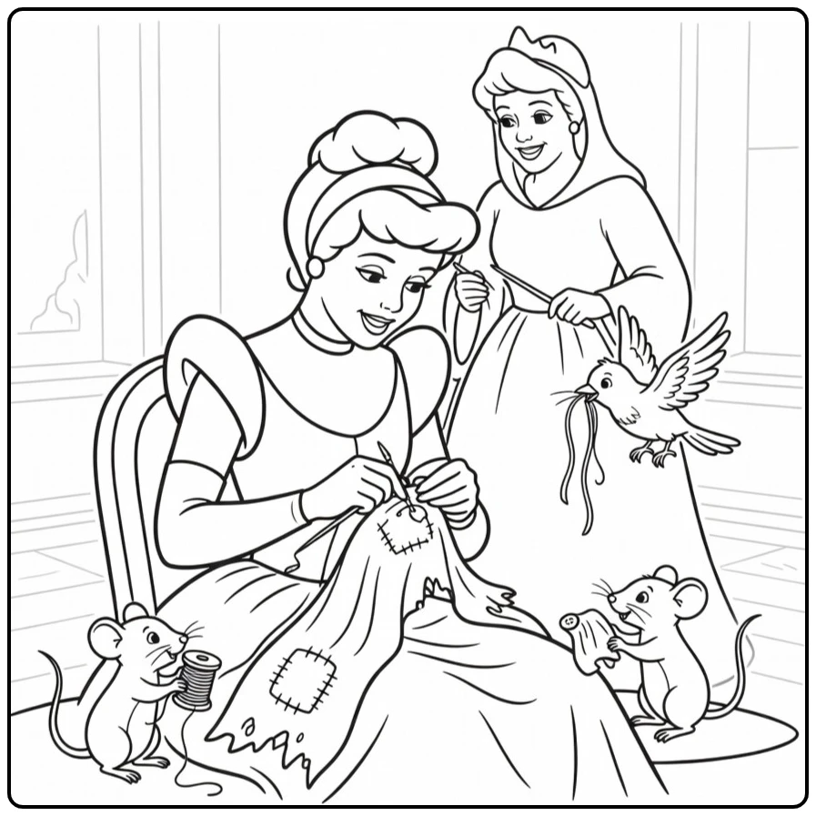 assepoester coloring page naaiend with twee muizen